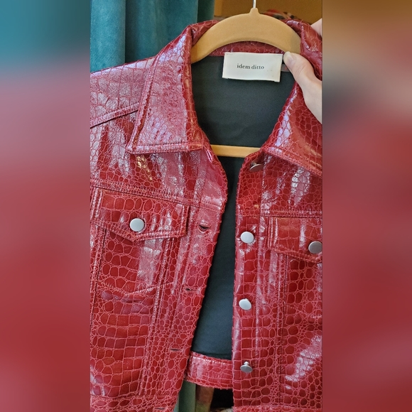 Red Snakeskin Vegan Leather Jacket - Picture 2 of 5